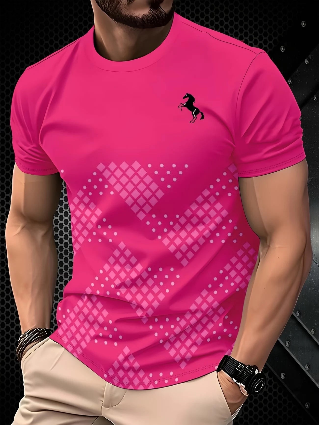 Men's Summer Luxury Gradient 3D Print T-Shirt, Turquoise Gold Swirl Wave Abstract Pattern, Crew Neck Short Sleeve, Breathable &