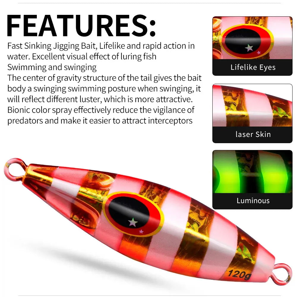 1pcs Glowing Metal Jig Fishing Lure Bionic Sea Bait With Realistic Action Durable Slow Pitch Jig For Nighttime Catches