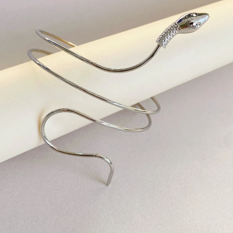 Alloy Spiral Armband Swirl Upper Arm Cuff Armlet Bangle Bracelet Egyptian Costume Accessory for Women Gold Silver Color