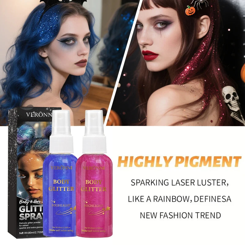Glitter Hair Shimmer Spray,Multi-Purpose Body & Face Fine Mist Body Glow Body Highlighter Flakes Face,Body Hair Spray Makeup