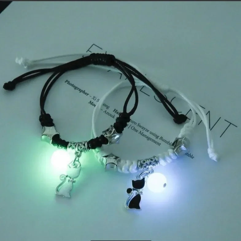 Fashion Luminous Beads Star Couple Bracelet for Women Men Charm Cat Flower Heart Key Lock Cross Matching Friend Bracelet Jewelry