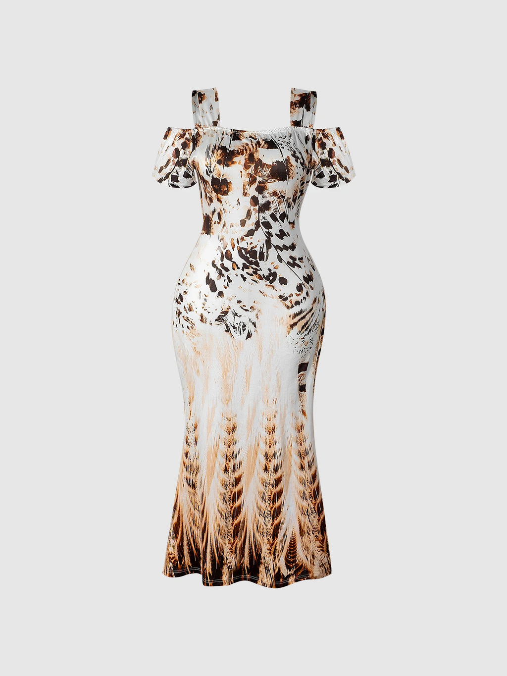 Plus Size Women's Dress Cold Shoulder Leopard Feather Print Fitted Dress Sexy Dress Spring Summer Chic Dress Party Light Dress