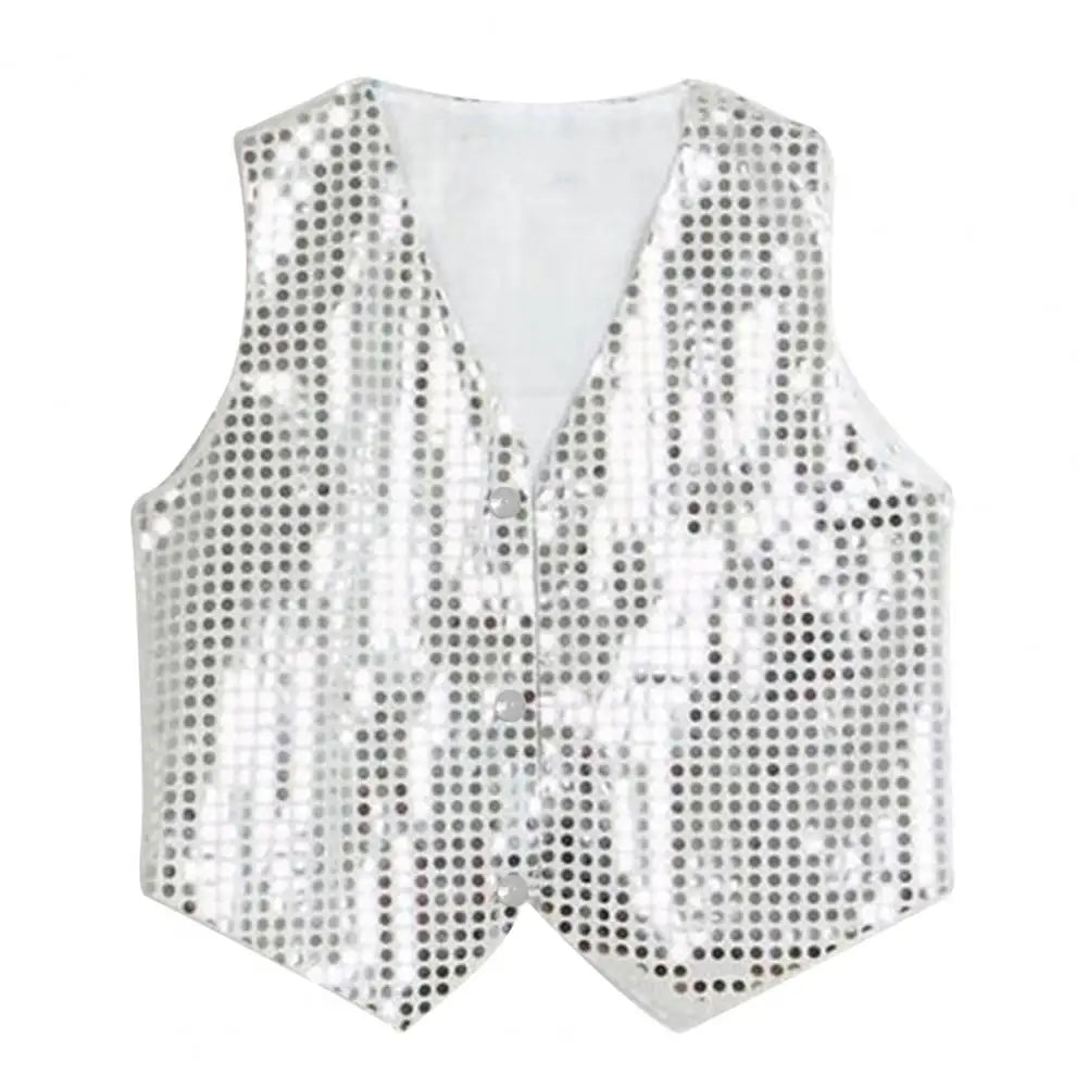 Children Shining Sequins Vest Boys Girls Christmas Stage Performance Costumes Kids Hip-hop Jazz Stage Dance Vest Waistcoat