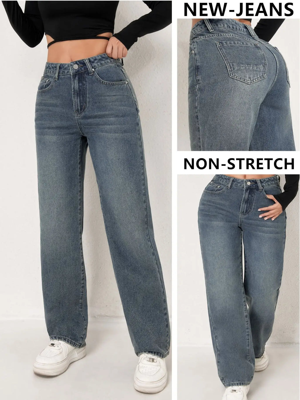 Trendy Wide Leg Distressed Straight Jeans for Women Elastic Casual Bootcut Denim Pants Bestseller Fashionable Ladies Jeans