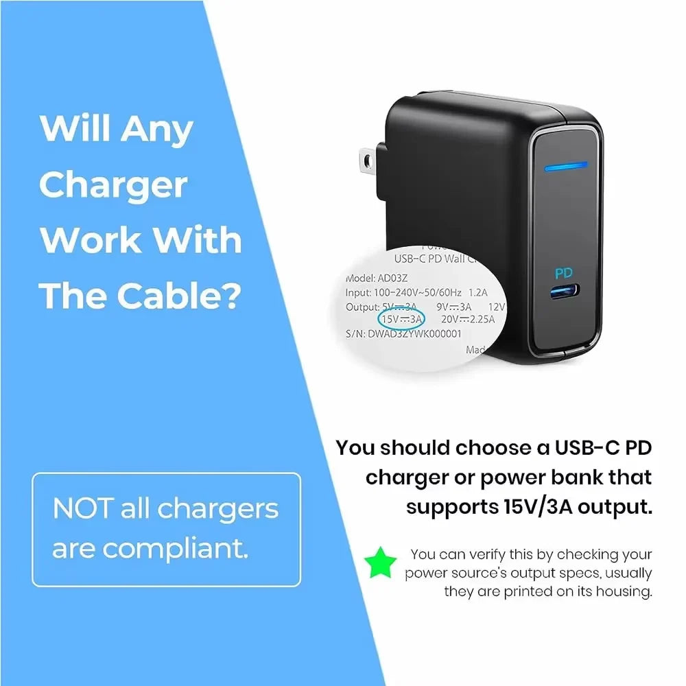 15V 3A Type C Power Supply Charger Adapter USB C PD Charging Cable for Microsoft Surface Pro 8/7/6/5/4/3 Laptop Book 3/2/1 GO