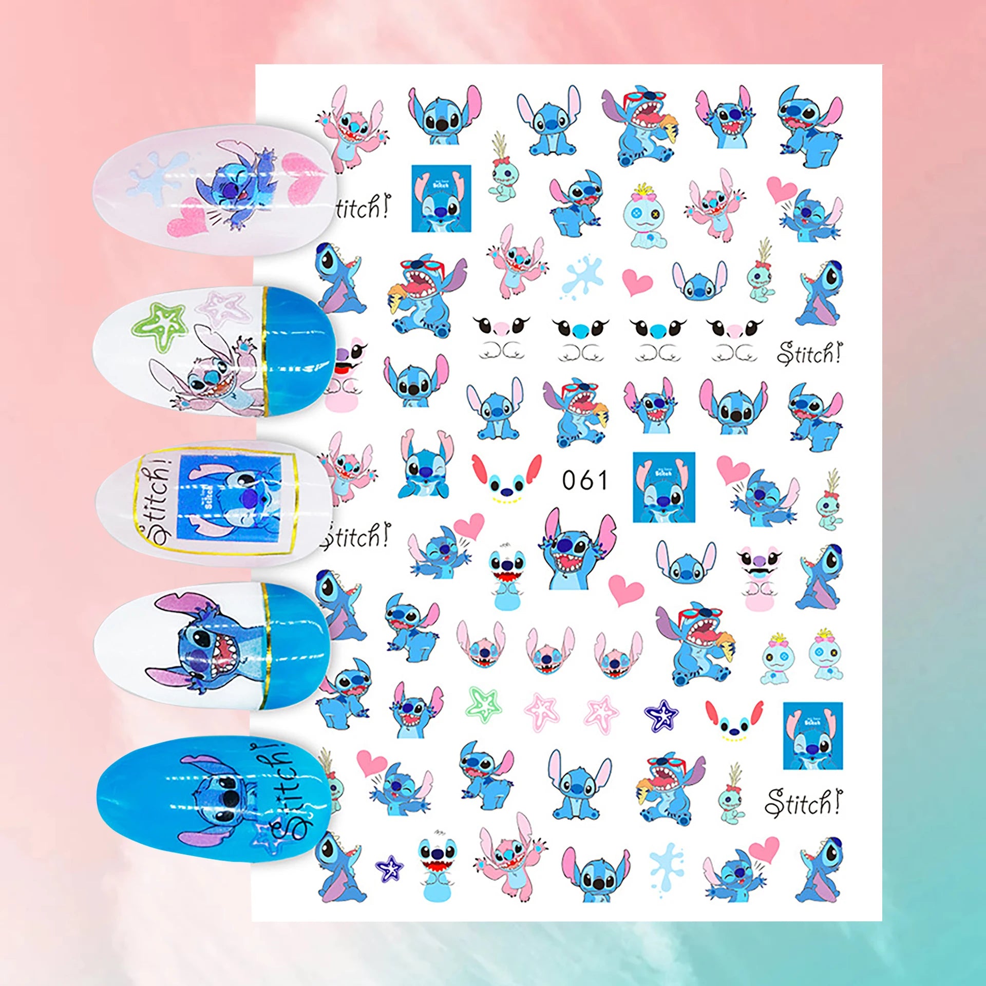Disney Cartoon Adhesive Nail Stickers Nail Decorative Decals Nail Sliders Stitch Mickey 3D Stickers Press on Nails
