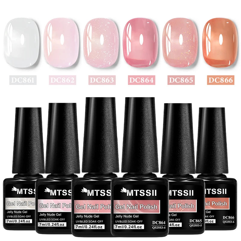 6pcs Nude Jelly Gel Nail Polish Set Summer Nails Sheer Translucent Nail Gel for Manicure Nail Supplies Soak Off UV Led Varnish