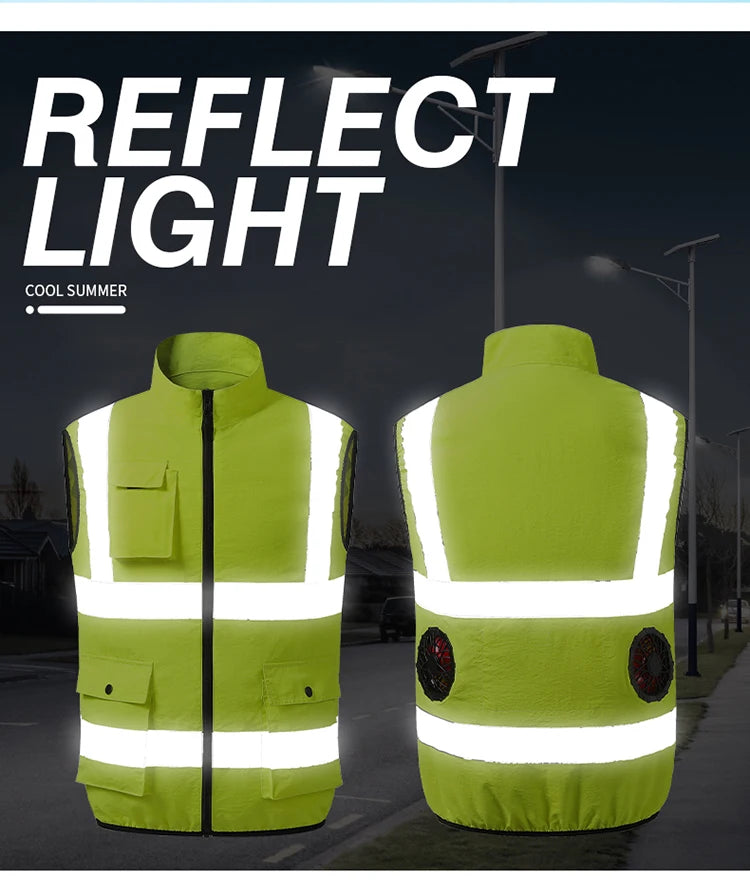 Summer Cooling Labor Protection Clothing, Breathable and Ventilated Fan Suit, Sanitation Reflective Vest, Heatstroke Prevention