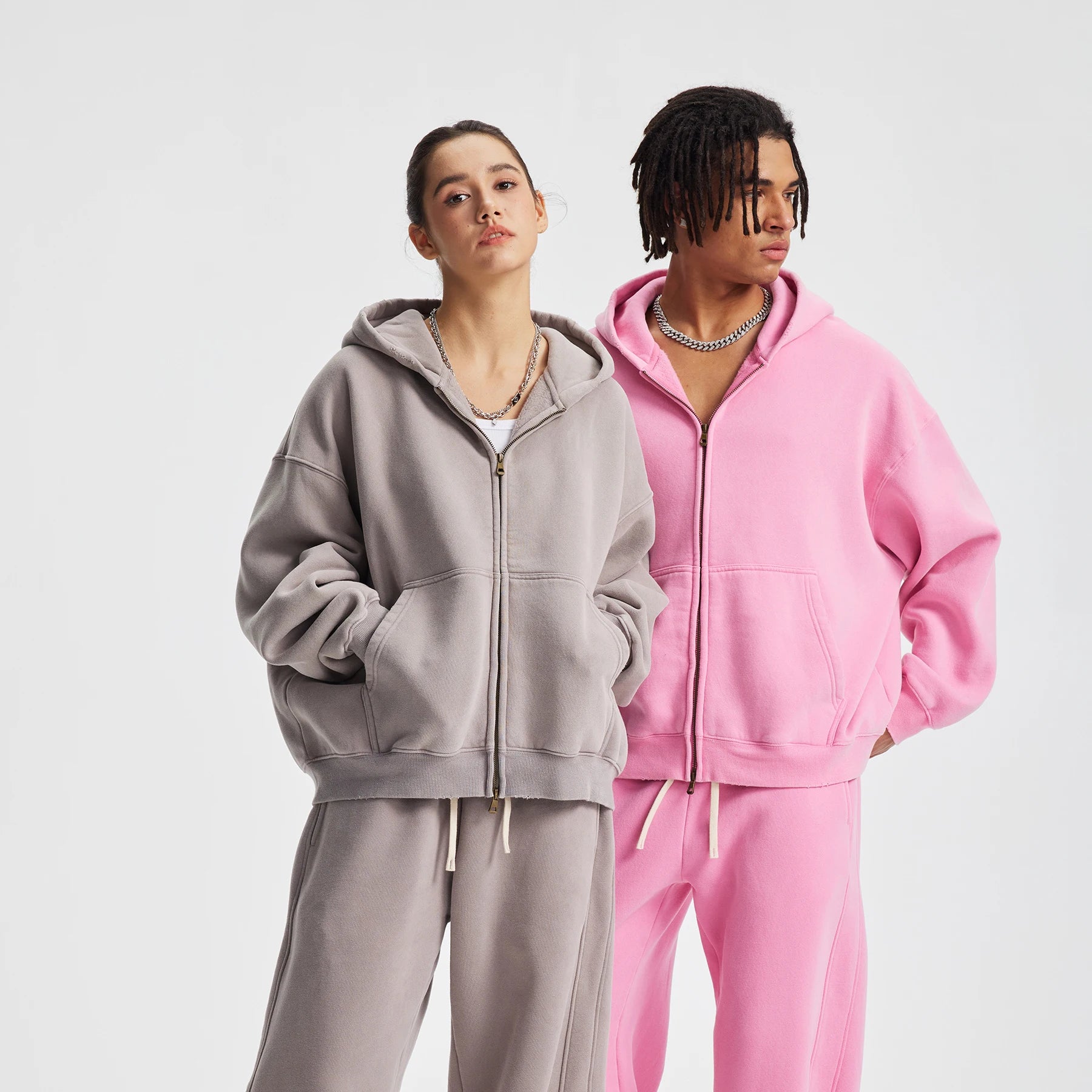 New Autumn and Winter Cashmere Zip Up Jacket Streetwear Casual Oversized Acid Washed Wax Printed Hooded Fleece Zipper Hoodie