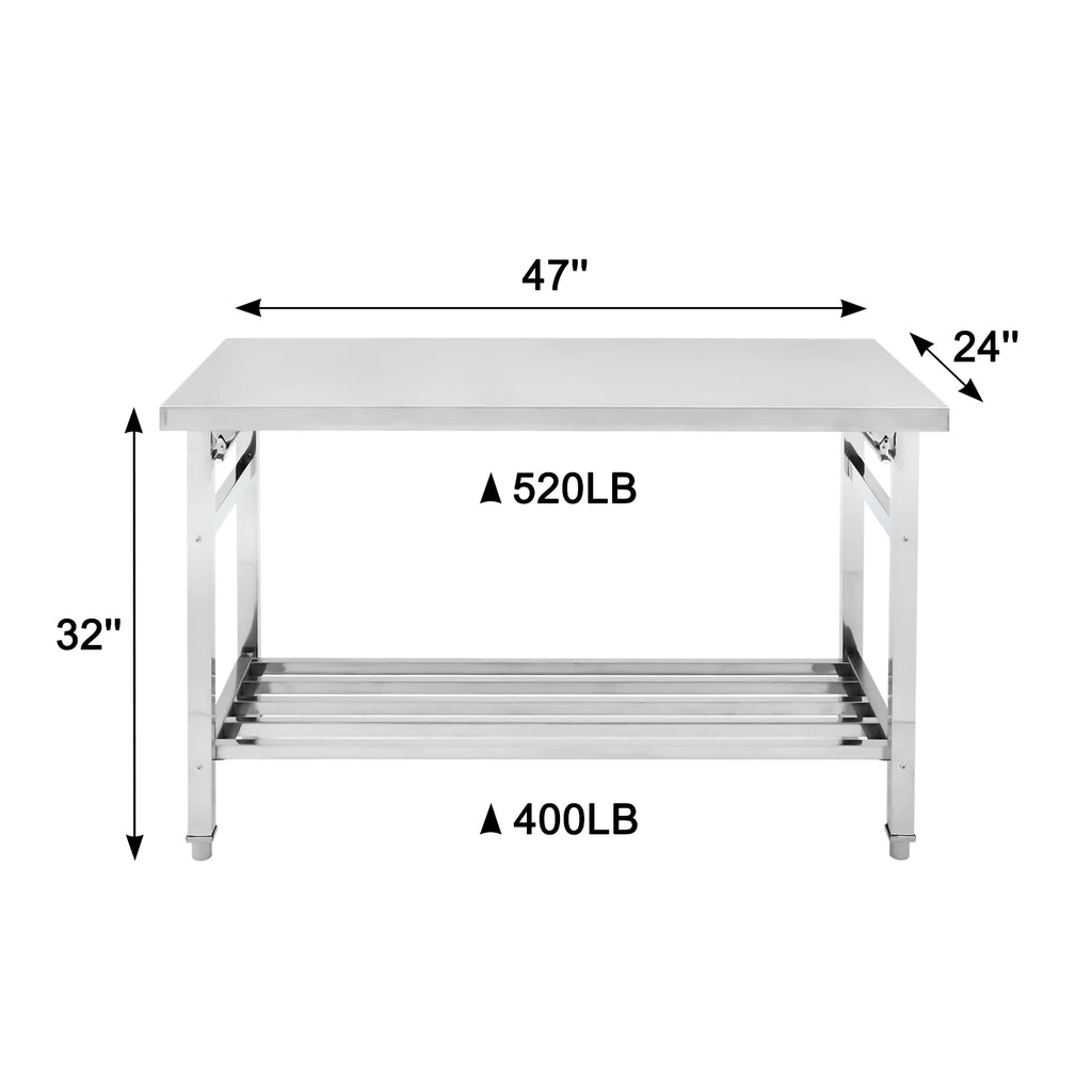 Stainless Steel Prep Table, Commercial Heavy Duty Stainless Steel Folding Work Table, Stainless Steel , Outdoor Cooking Table