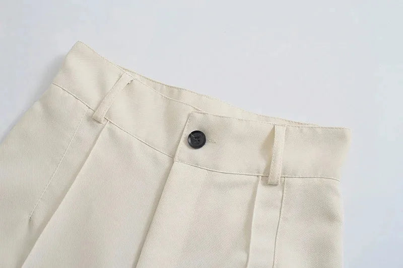 Women Chic Fashion Office Wear Straight Pants Vintage High Waist Zipper Fly Female Trousers Mujer
