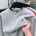 2025 New Men's Round Neck Printed Casual Long Sleeve Hoodie Solid Color Versatile Fleece Loose Casual T-Shirt