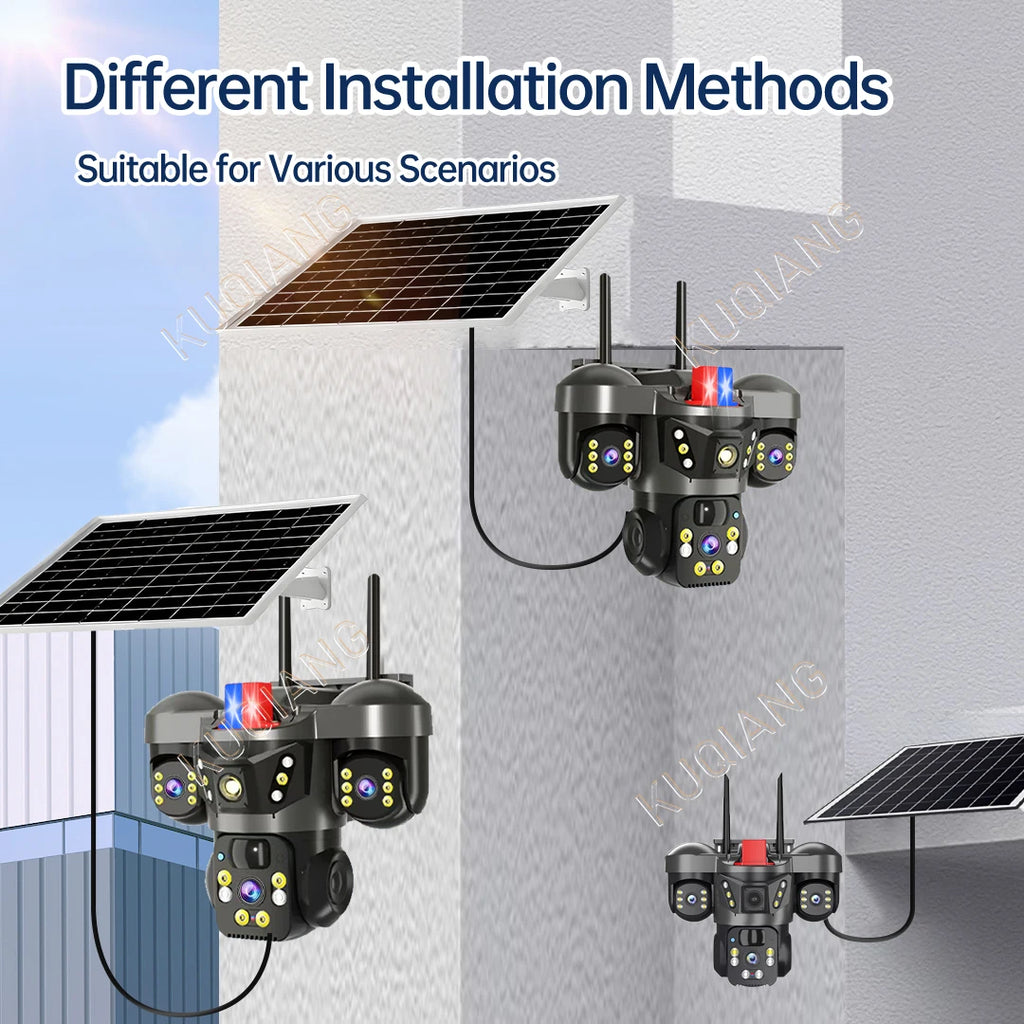 V380 Three Lens Three Screens 15MP 4G Solar Camera Outdoor WiFi 10X Digital Zoom Waterproof Auto Tracking Security CCTV Cameras