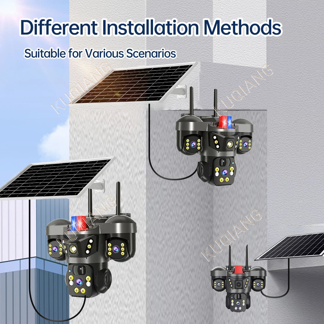 V380 Three Lens Three Screens 15MP 4G Solar Camera Outdoor WiFi 10X Digital Zoom Waterproof Auto Tracking Security CCTV Cameras