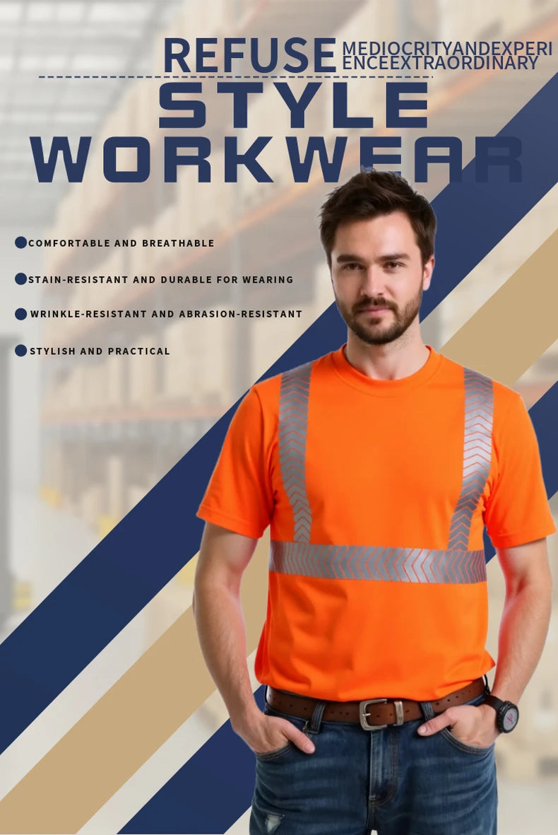 S-4XL Summer Reflective T-shirt Safety Work Short Sleeves Shirts High  Visibility Shirts Ideal for Construction Mining Airport