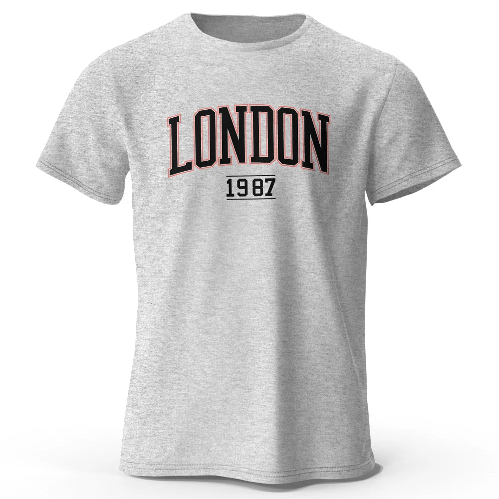 Men's London 1987 Vintage T-shirt Sport 100% Cotton Print Oversized Tees for Men Women Sportswear Tops