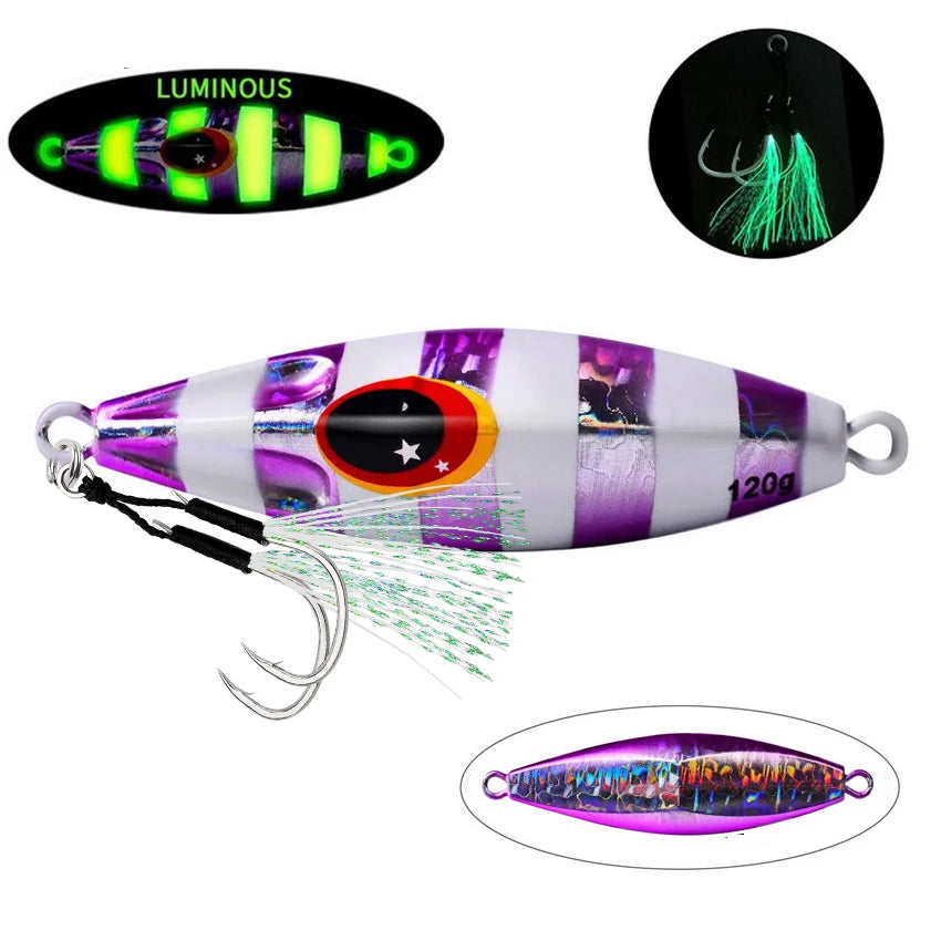 1pcs Glowing Metal Jig Fishing Lure Bionic Sea Bait With Realistic Action Durable Slow Pitch Jig For Nighttime Catches
