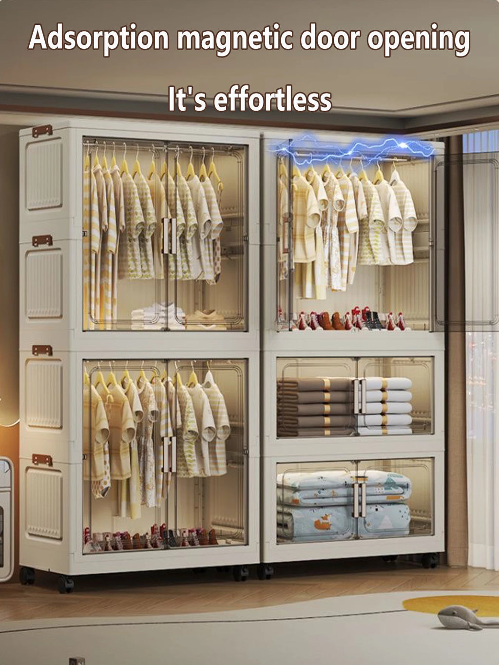Multi-Functional Folding Storage Cabinet with Doors White/Black/Gray for Home Office Kitchen Bathroom Organizer