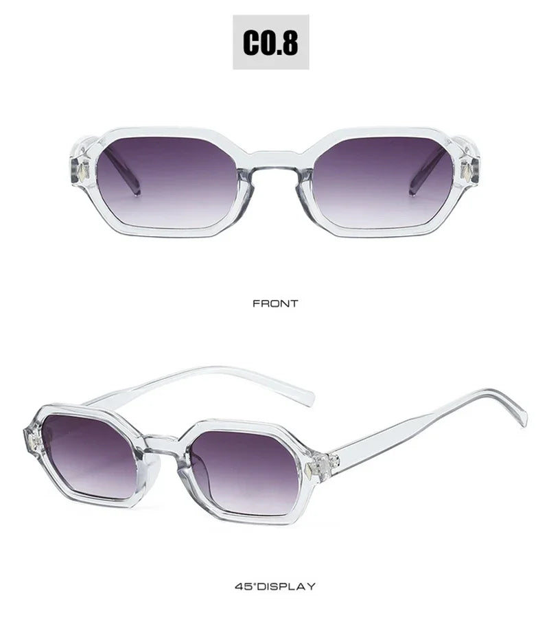 JNPCXI New Retro Small Polygon Rectangle Sunglasses Women Shades UV400 Fashion Blue Gradient Lens Men Retro Rivets Frame