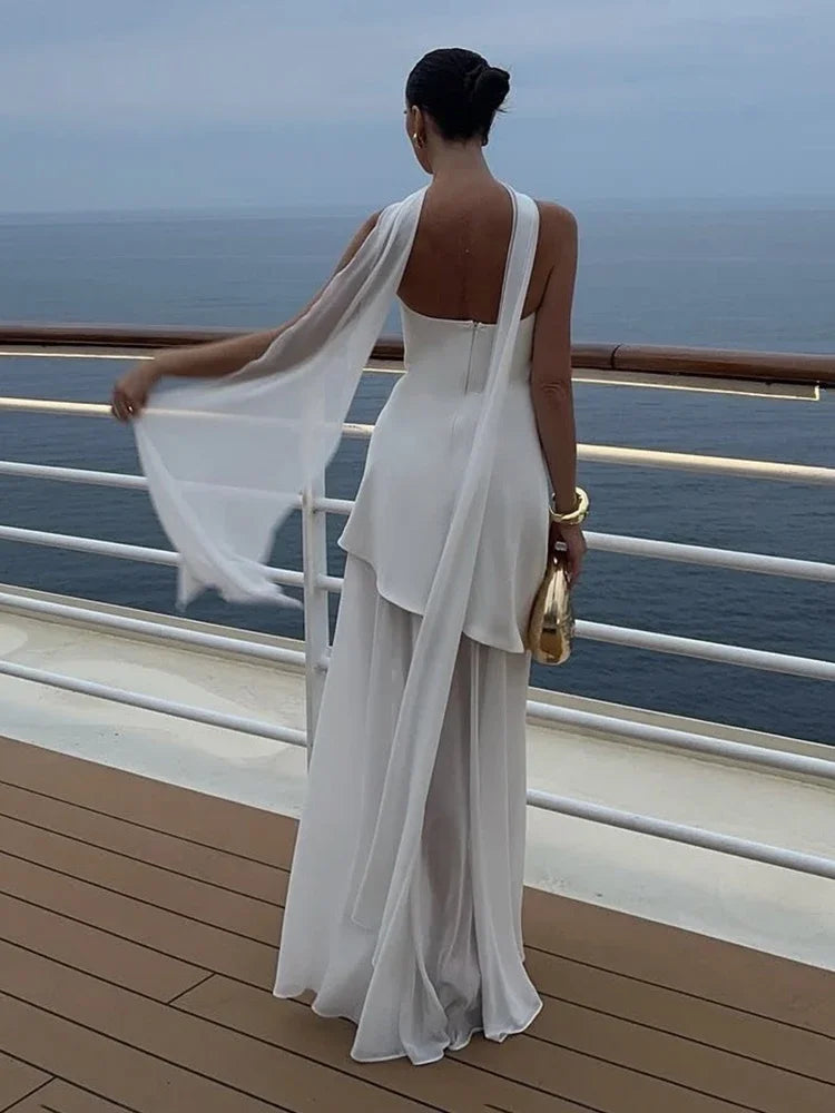 2025 New Strapless Dress With Ribbon Women's Elegant Sleeveless Mesh Beach Vacation Long Dress Spring Fashion Lady Dress