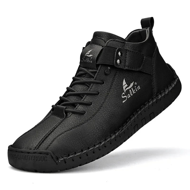 Winter New Men's Low-top Ankle Boots High Quality Hand-stitched Hook&loop Leather Casual Sneakers Classic Man Shoes Plus Size 48