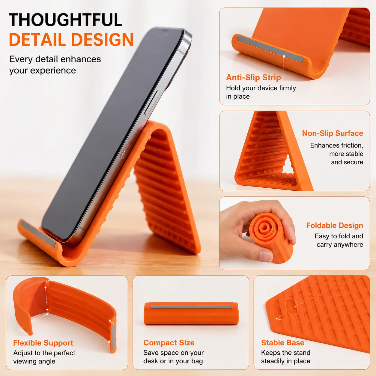 2PCS Foldable Silicone Phone and Tablet Stand, Adjustable Non-Slip Desktop Holder, Portable Device Stand for Home, Office and Travel