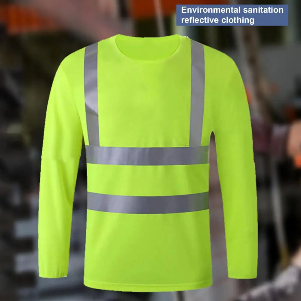 Reflective Safety T-Shirt 360 Degree Reflective Zones High Visibility Long Sleeves Outdoor Construction Worker Top for Night
