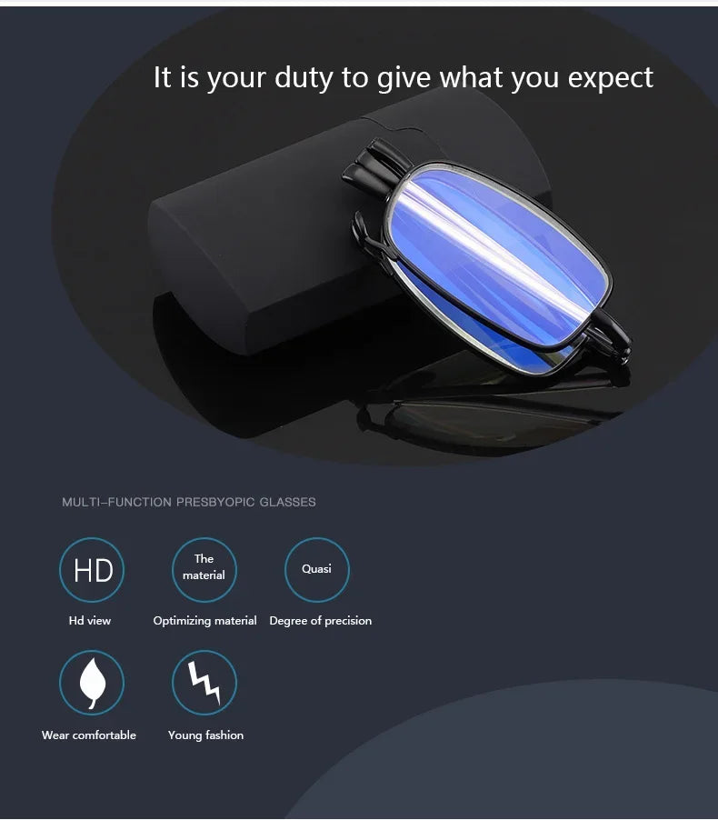 Titanium Alloy Folding Reading Glasses Foldable Presbyopia Men Women Ultra light Eyewear With Case Anti Blue Light 1.0 1.5 2.0