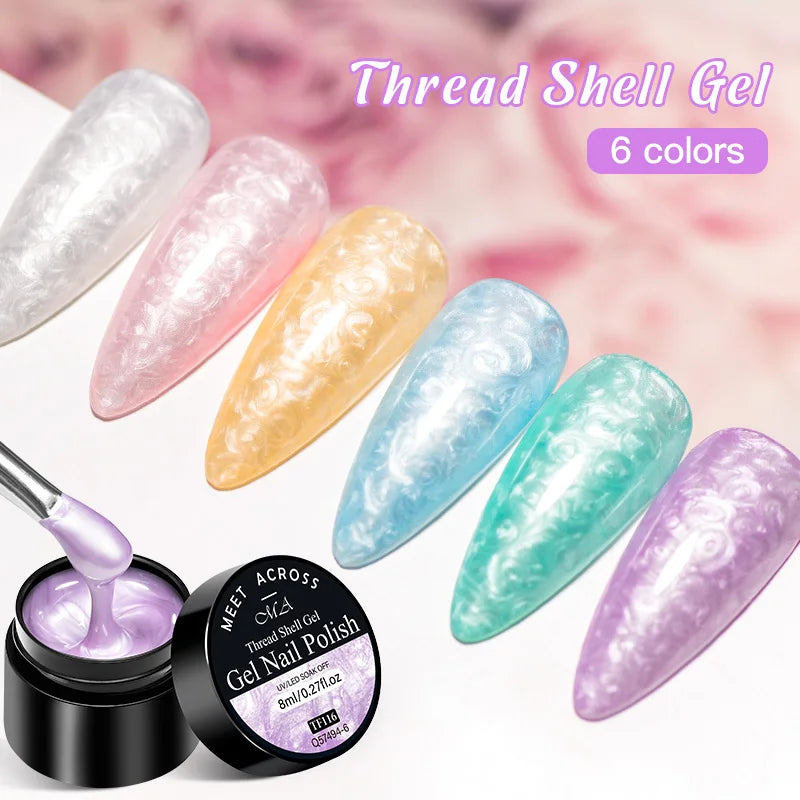 MEET ACROSS 8ml Pearl Shell Thread Gel Nail Polish 3D Semi Permanent Soak Off UV Gel Nail Art Varnish For Nails Manicure DIY