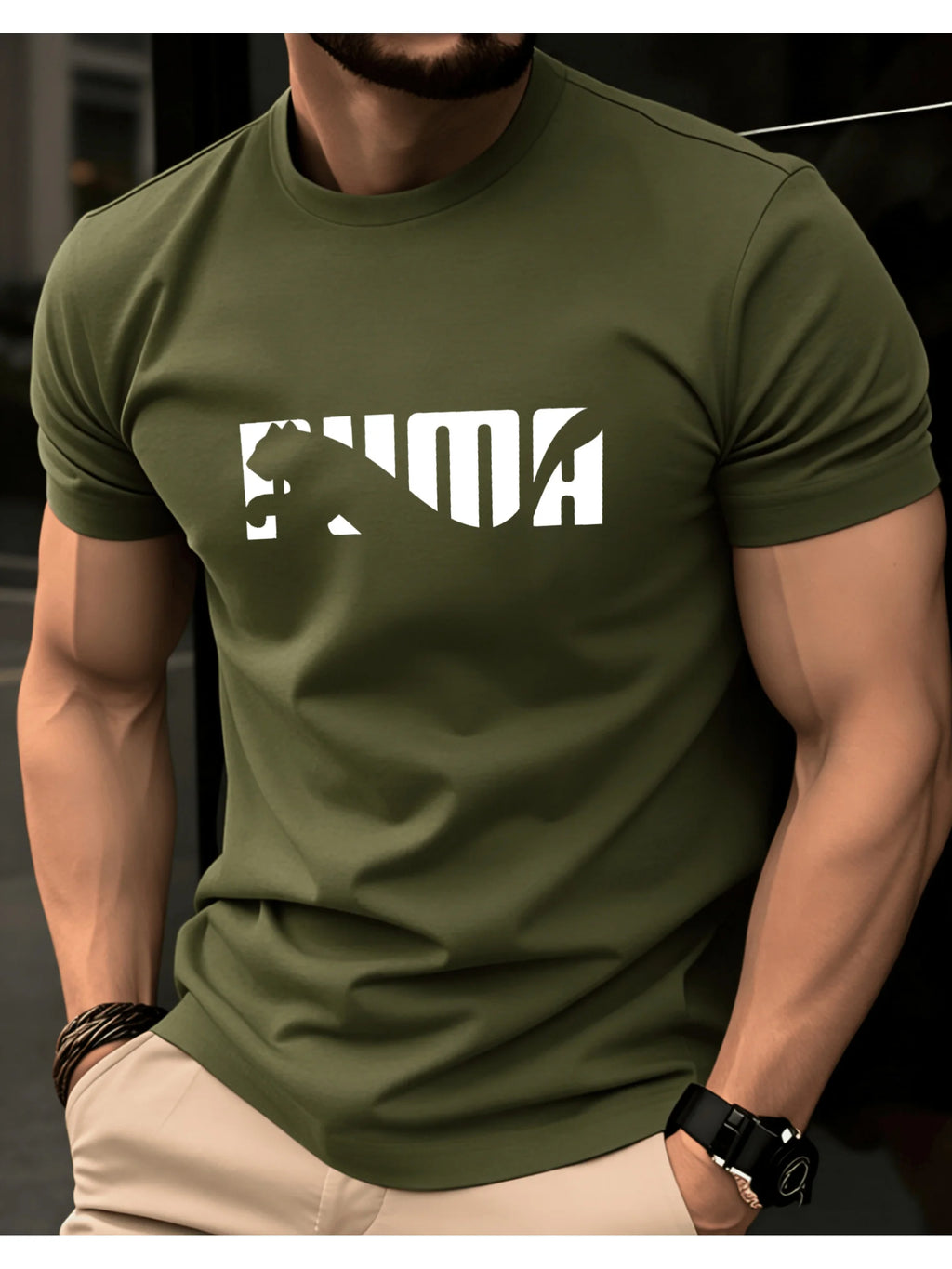 Men's summer 100% pure cotton casual fashionable loose geometric animal letter pattern casual round neck short sleeved T-shirt