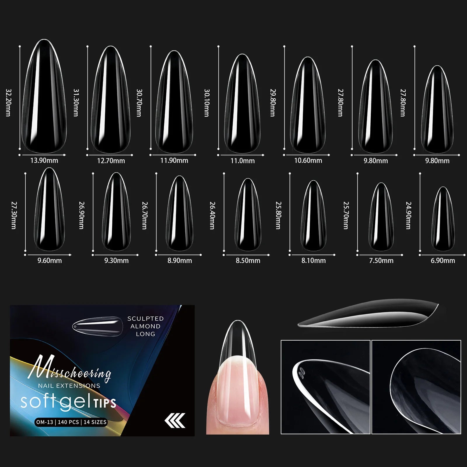 120/140pcs Almond Stiletto False Nail Tips Clear Soft Fake Nails Extension For Home DIY Nail Salon Manicure Press On Nails