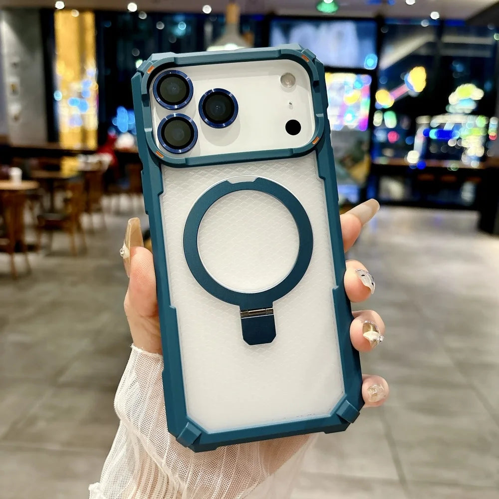 Rugged Shockproof Metal Magnetic Case For iPhone 17 Air 16 15 14 13 12 Pro Max Plus Holder With Camera Glass Ring Armor Cover