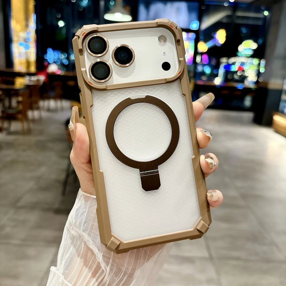 Rugged Shockproof Metal Magnetic Case For iPhone 17 Air 16 15 14 13 12 Pro Max Plus Holder With Camera Glass Ring Armor Cover