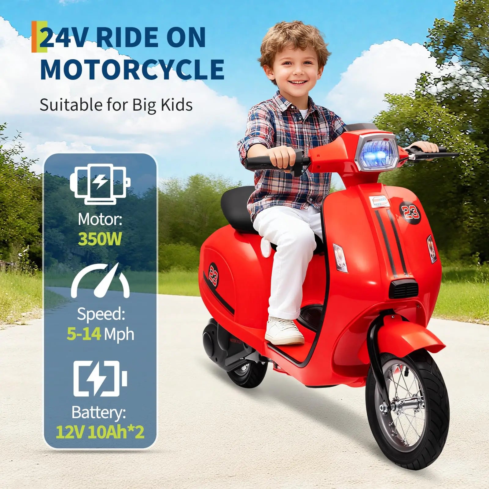24V 350W Kids Electric Ride-On Motorcycle | Dual Mode Motorbike Toy Ages 8-14