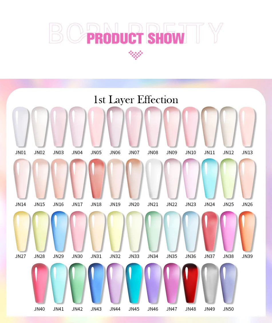 BORN PRETTY 10ml Translucent Jelly Nude Gel Nail Polish Colorful  Varnish Semi Permanent UV LED Nail Art  Manicure Gel