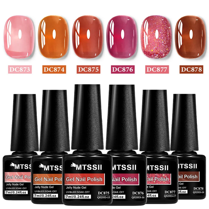6pcs Nude Jelly Gel Nail Polish Set Summer Nails Sheer Translucent Nail Gel for Manicure Nail Supplies Soak Off UV Led Varnish