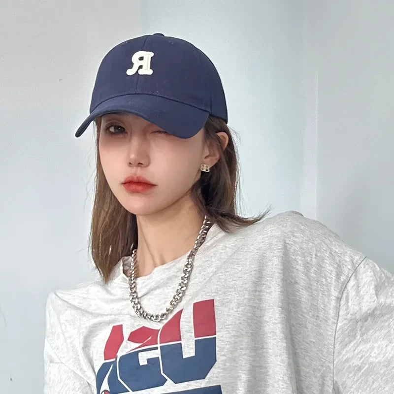 2025 Large Head Circumference Baseball Cap Men's /Women's Dome Hat Soft Top Cap 60/65cm Sun Protection  Letter R Hat Adult Caps