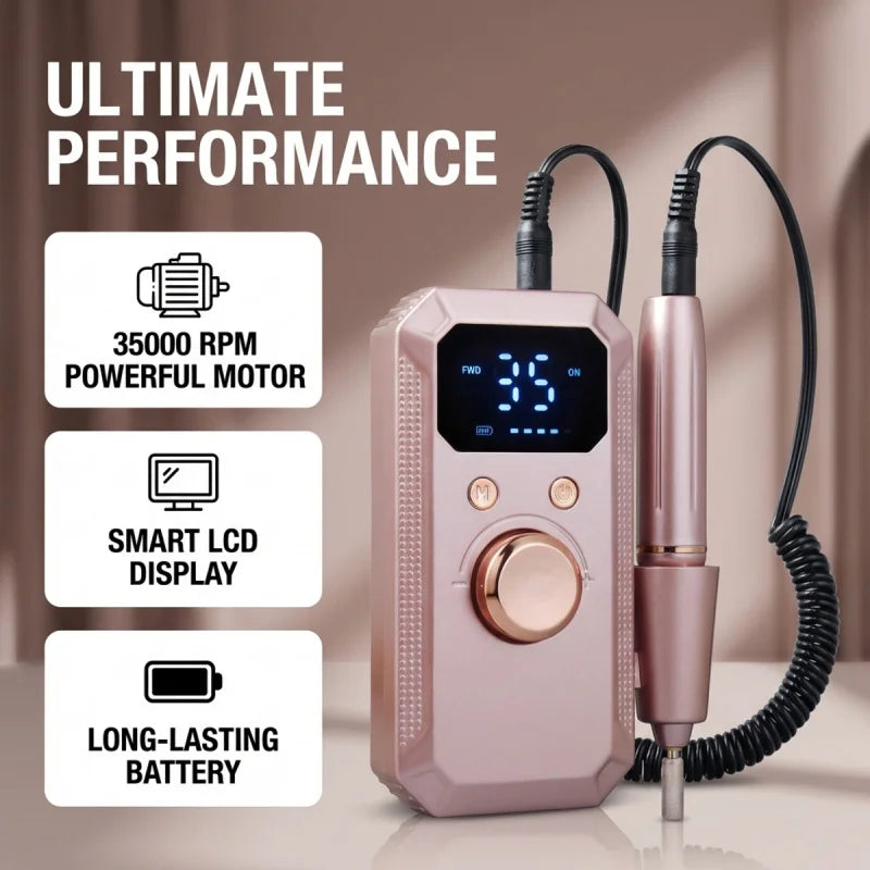 32-Speed Electric Nail Drill Machine with Digital Display & Reversible Rotation for Manicure/Pedicure, Professional Rose Gold Na