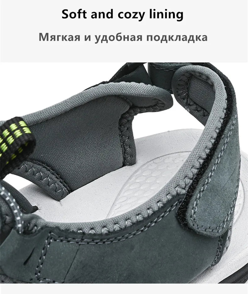 New Summer Genuine Leather Men Sandals Fashion Design Breathable Casual Shoes Men Soft Bottom Large Size Outdoor Beach Sandals