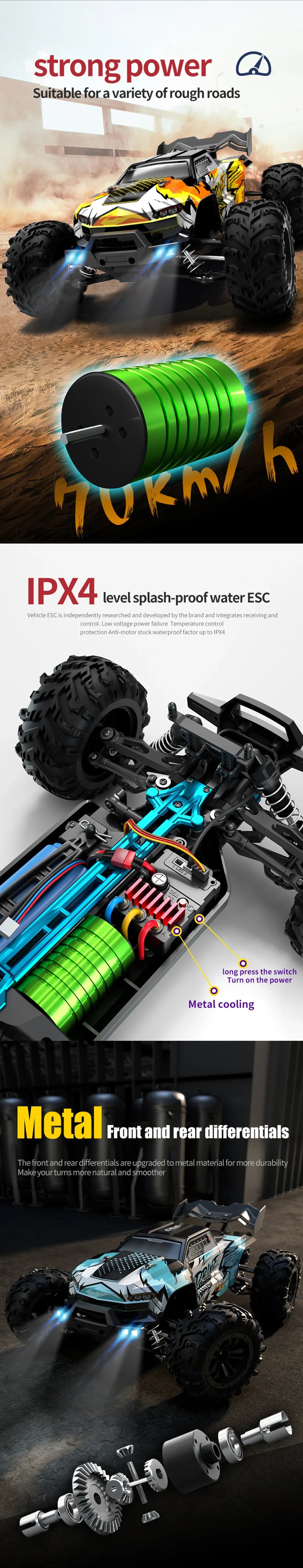SCY 1:16 4WD RC Car 70KM/H Or 50KM/H With LED Light 2.4G Remote Control Cars High Speed Drift Monster 4x4 Truck for Children Gif