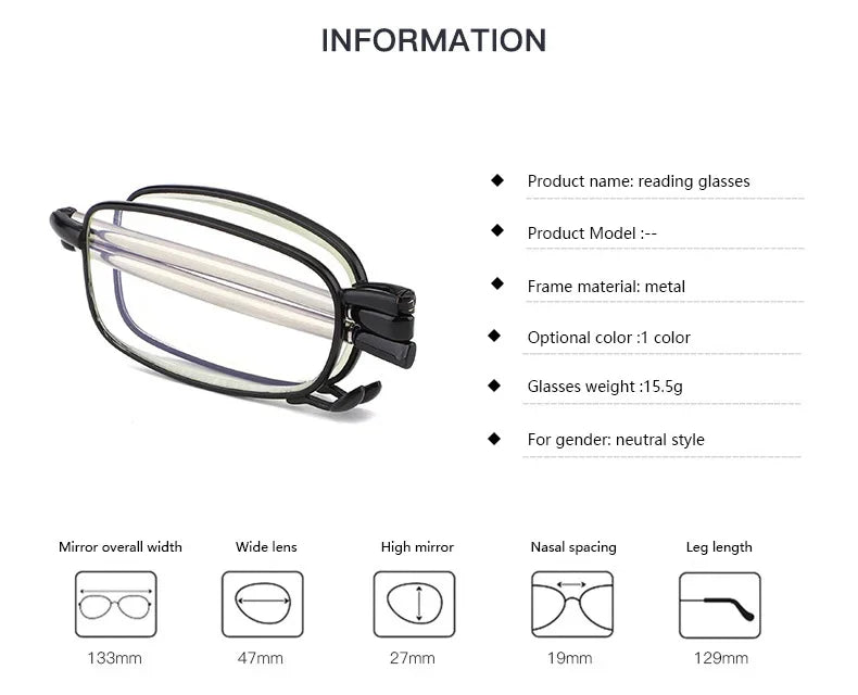 Titanium Alloy Folding Reading Glasses Foldable Presbyopia Men Women Ultra light Eyewear With Case Anti Blue Light 1.0 1.5 2.0