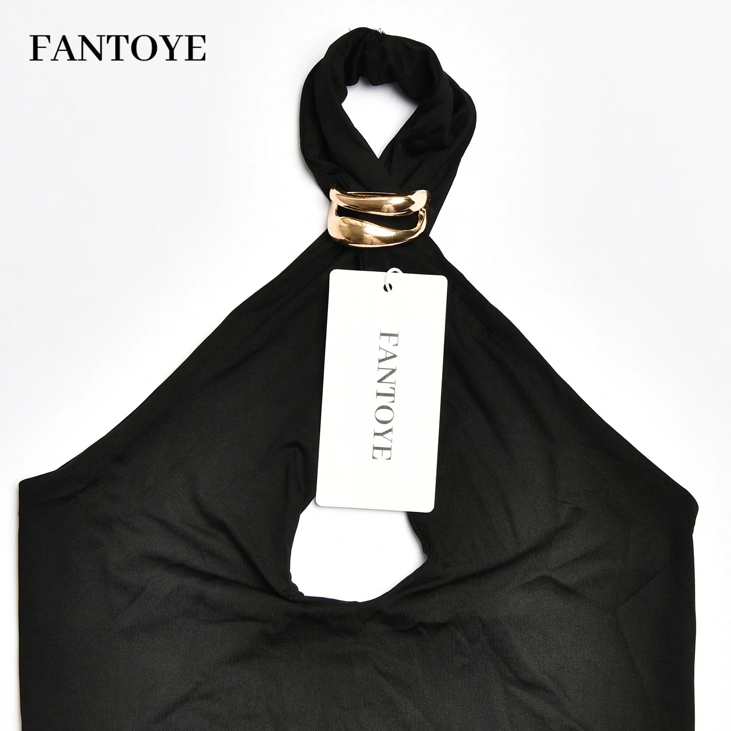 Fantoye Sexy Backless Metal Ring Halter Women Top Black Hollow Out Off Shoulder Crop Vest Female Summer Slim Elegant Streetwear