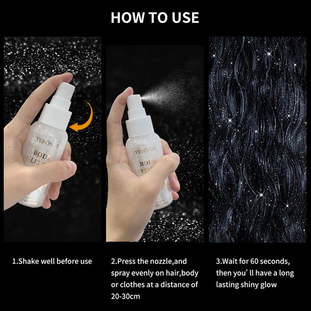 Glitter Hair Shimmer Spray,Multi-Purpose Body & Face Fine Mist Body Glow Body Highlighter Flakes Face,Body Hair Spray Makeup