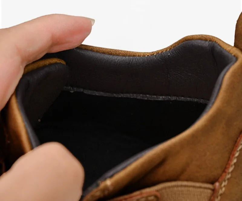 Winter New Men's Low-top Ankle Boots High Quality Hand-stitched Hook&loop Leather Casual Sneakers Classic Man Shoes Plus Size 48