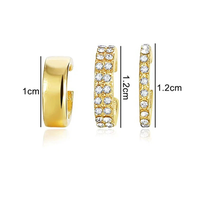 3 PCS Small Pearl Clip-On Earrings Shiny CZ Stone Classic Silver Gold-color Simple Style Daily Wear Party Jewelry For Woman