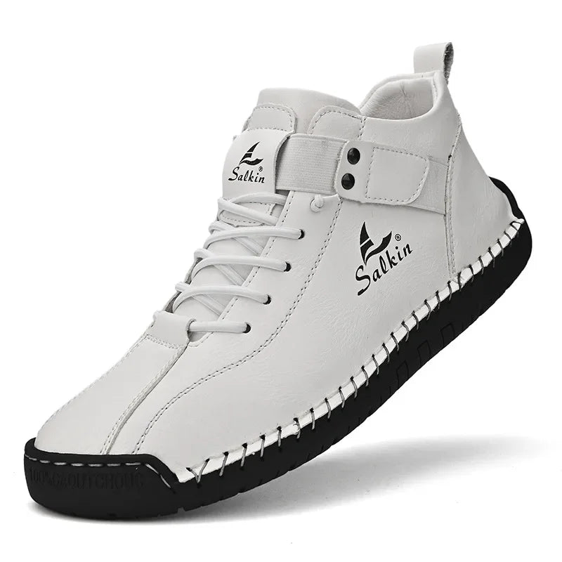 Winter New Men's Low-top Ankle Boots High Quality Hand-stitched Hook&loop Leather Casual Sneakers Classic Man Shoes Plus Size 48