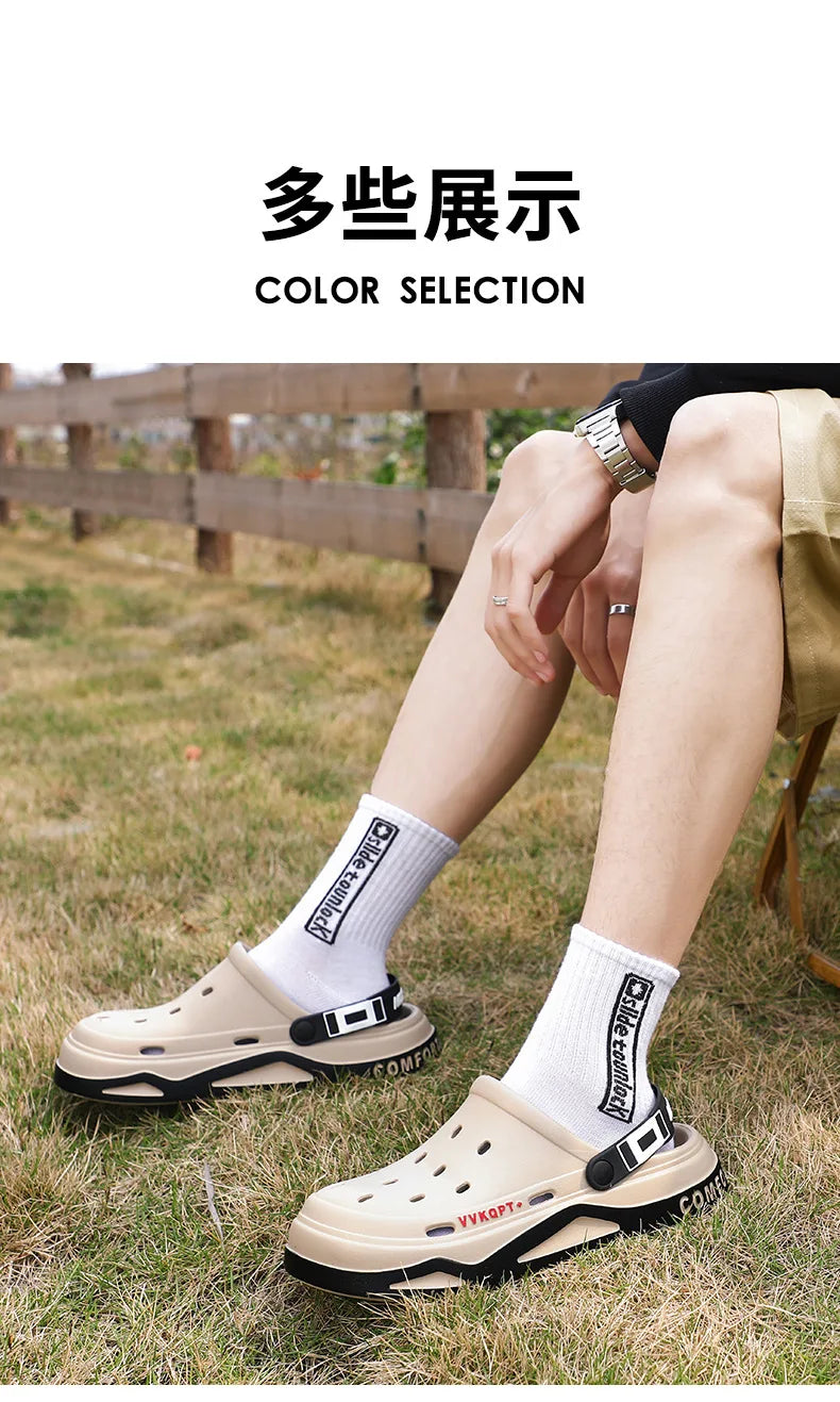 2025 NEW Men Clogs Slippers Fashion Hole Shoes Beach Sandals Indoor House Flats Shoes Lightweight Soft Bathroom Slides