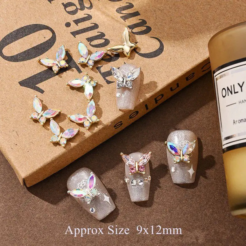 10PCS 3D Mini Crystal Butterfly Nail Art Charms Jewelry Parts Accessories Luxury Alloy Nails Decoration Rhinestones Supplies