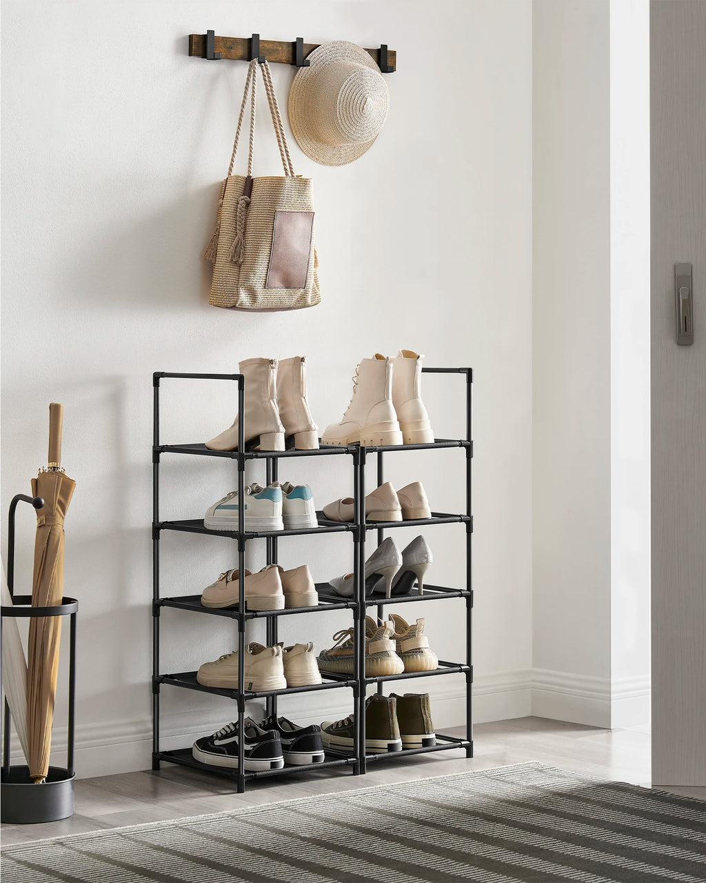 SONGMICS 10-Tier Shoe Rack, Shoe Stand, Space-Saving Shoe Storage, 33 x 33 x 173 cm, Metal Frame, Non-Woven Fabric Shelves