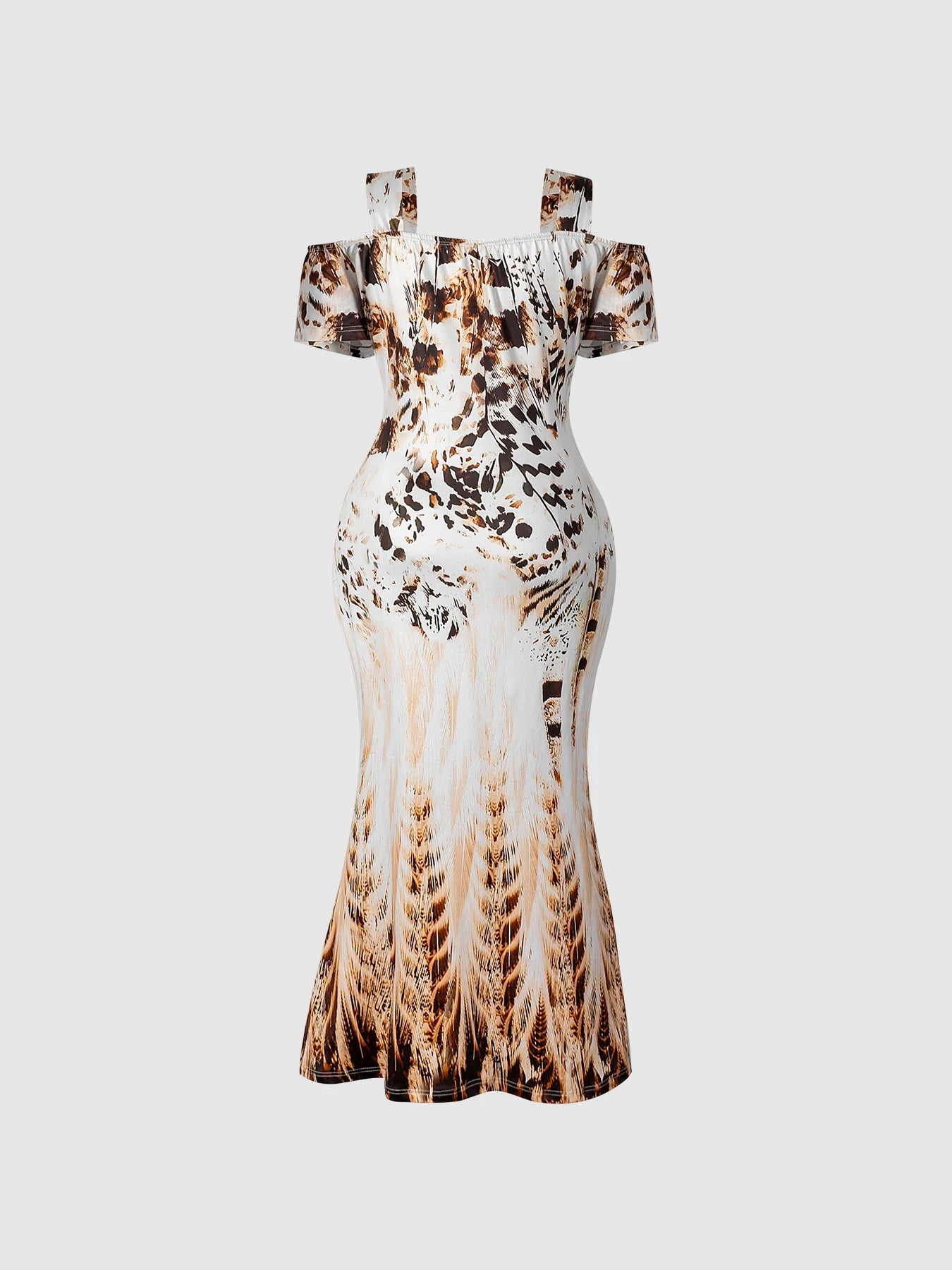 Plus Size Women's Dress Cold Shoulder Leopard Feather Print Fitted Dress Sexy Dress Spring Summer Chic Dress Party Light Dress
